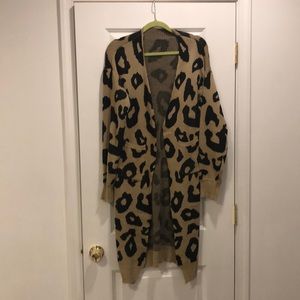 Long animal print cardigan